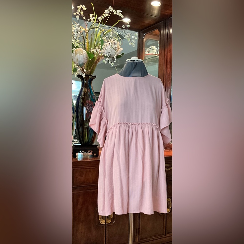 Women’s Pink Ruffle Sleeve Midi Dress